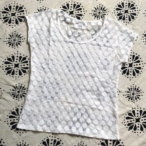 White Mesh Polka Dot Liz Claiborne Top Sz L